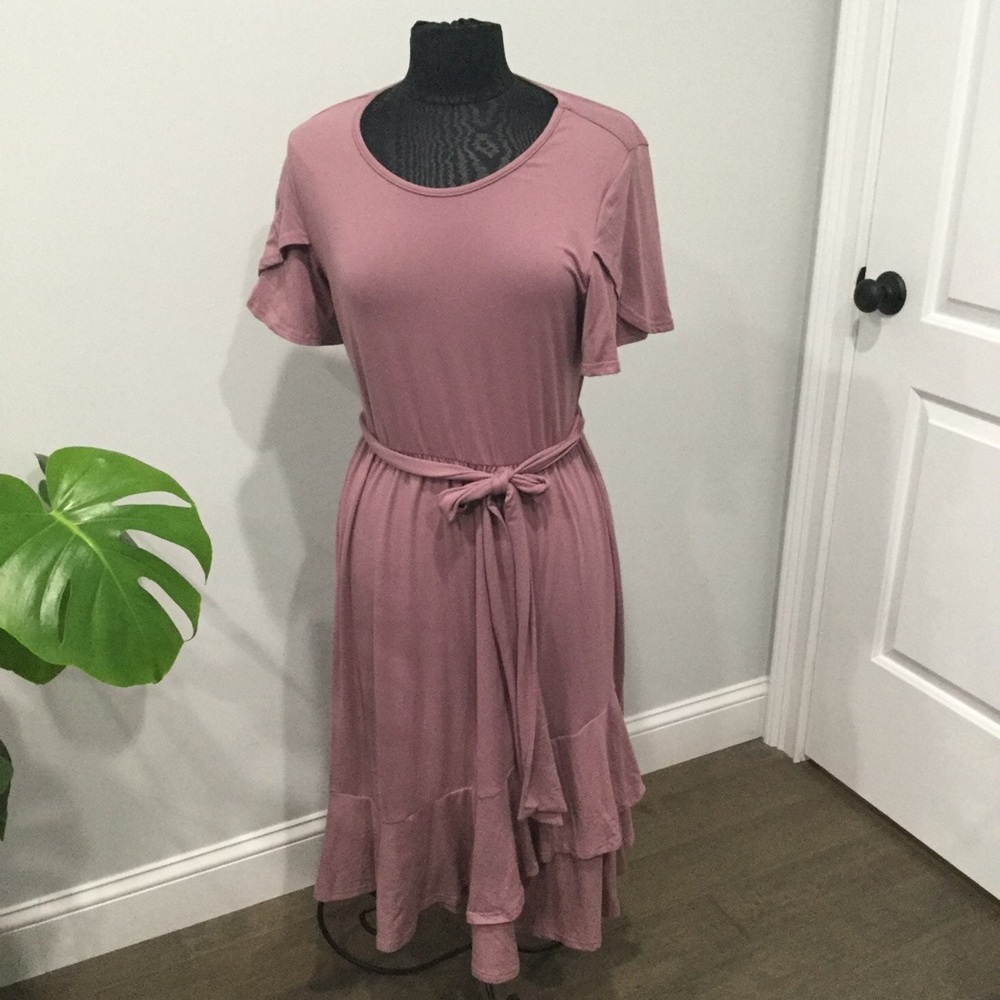 Short Sleeve Mauve Color Dress